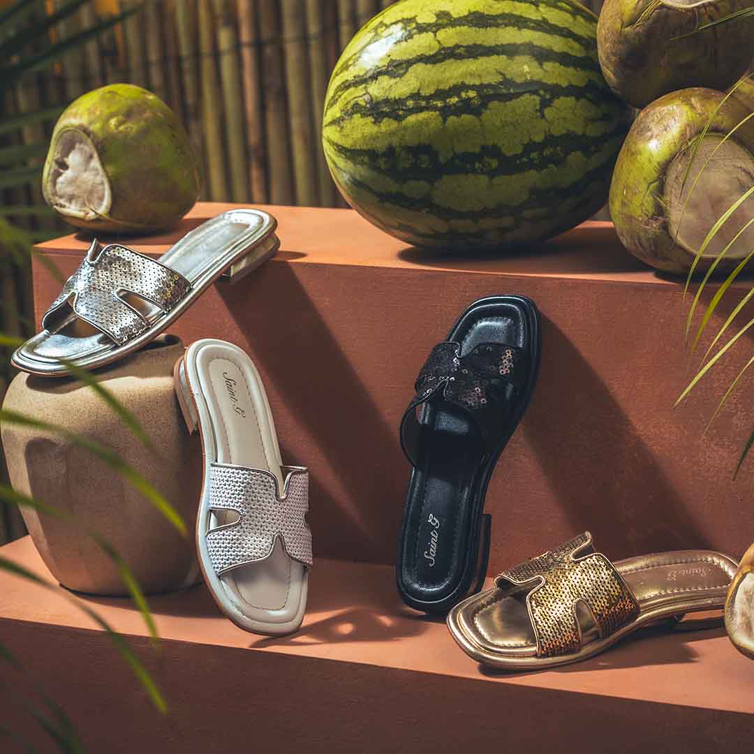 Saint Bria Sequin Black Leather Flats