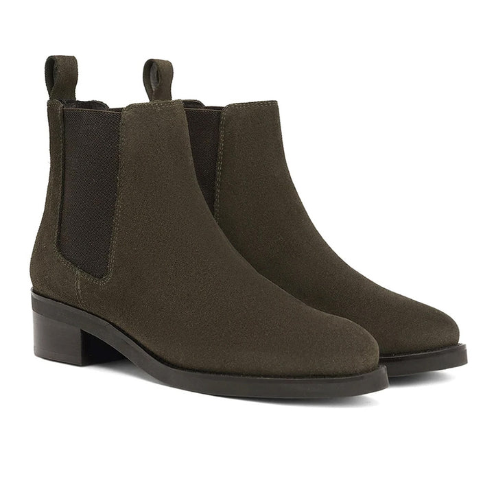 Saint Isa Olive Suede Leather Ankle Boots