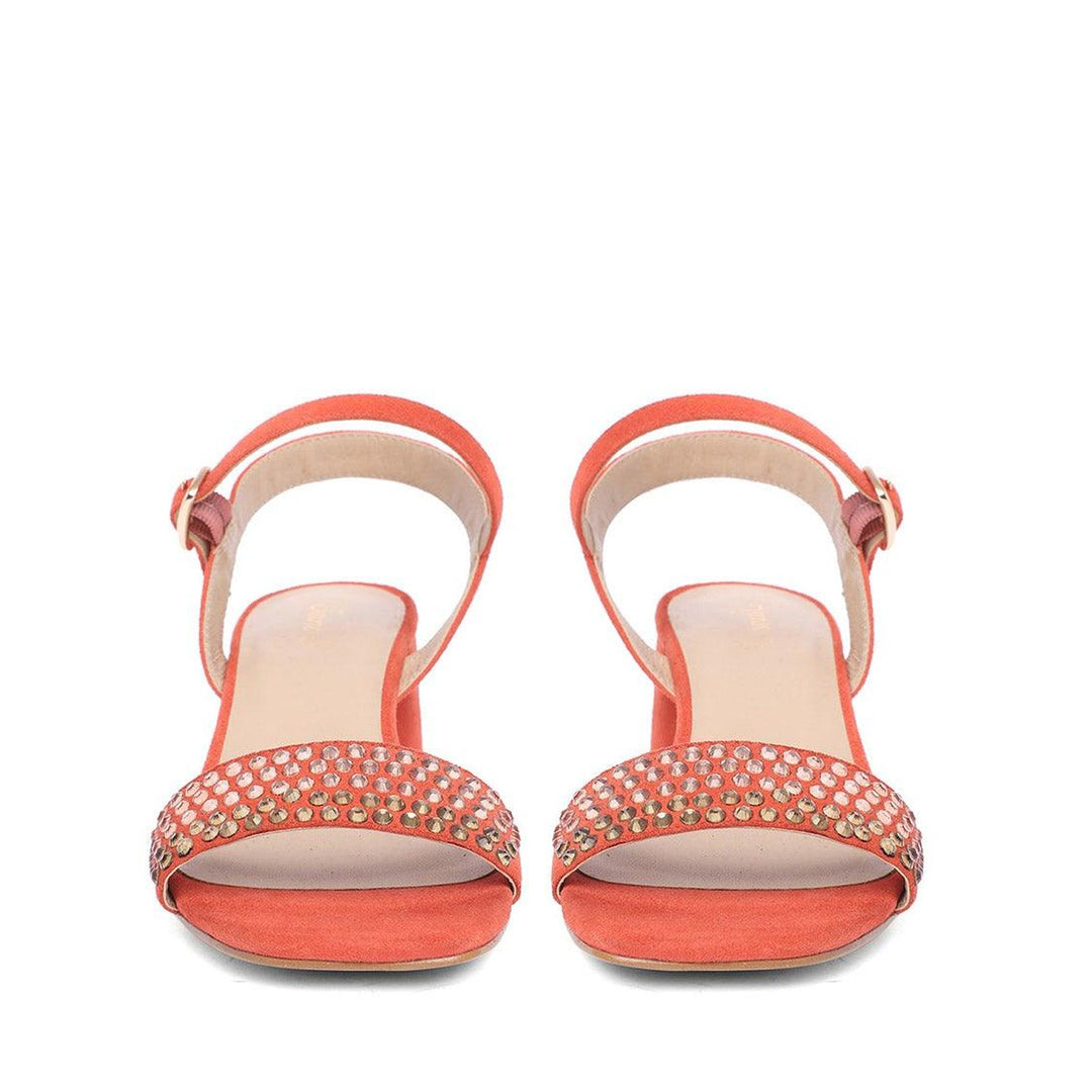 Saint Anete Stone Embellished Orange Leather Block Heels