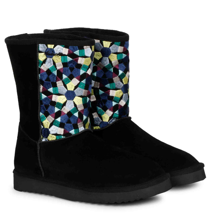 Fashionable Saint Benito Boots with Multi Embroidery - Black Suede