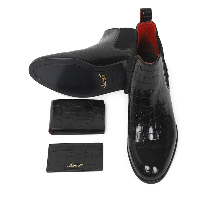 Saint Eadred Black Croco Patent Shiny Leather With Set