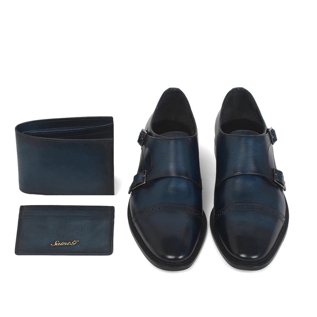 Saint Perctarit Blue Leather Double Buckle Monk With Set