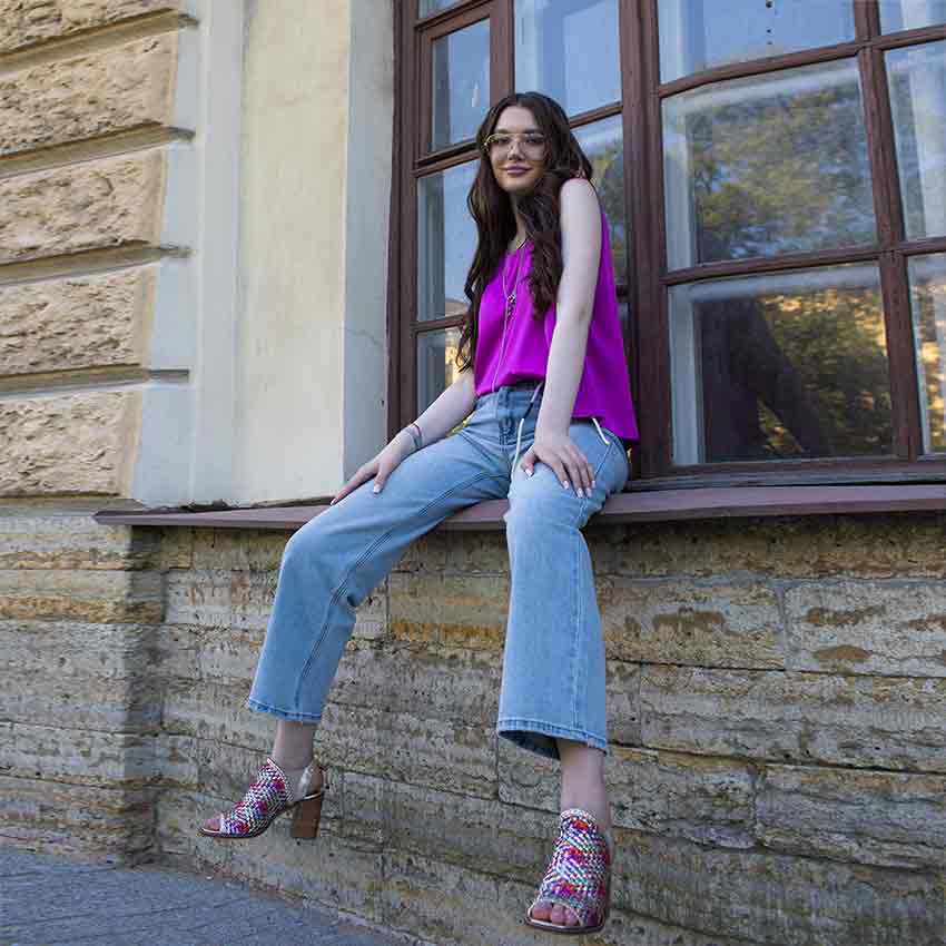 Multi woven leather block heels
