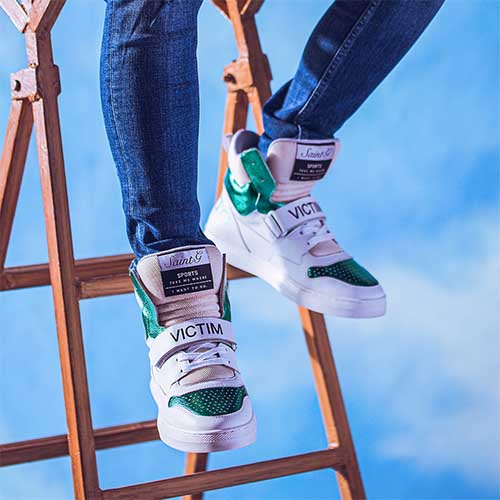 Saint Rowan White & Green Leather Sneakers