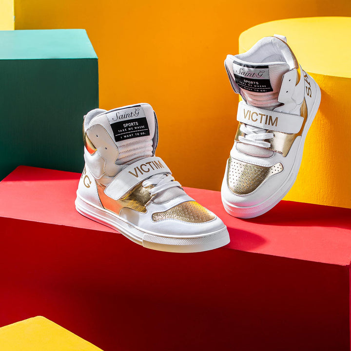 Saint Rowan White & Gold Leather Sneakers