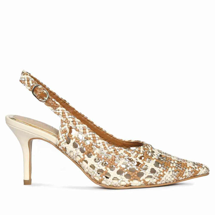 Saint Tamia Tan & Platin Hand Woven Leather Pumps