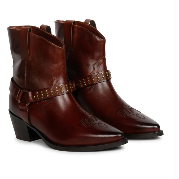 Teak leather studded ankle boots online