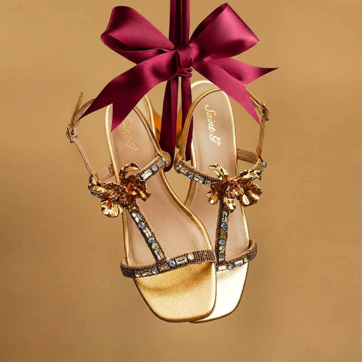 Saint Diva Embellished Metallic Gold Block Heels