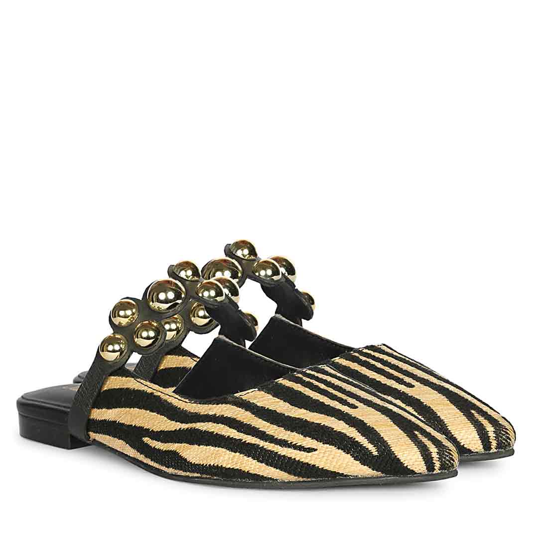 Saint Danika Beige Zebra Studded Leather Flats – SaintG UK