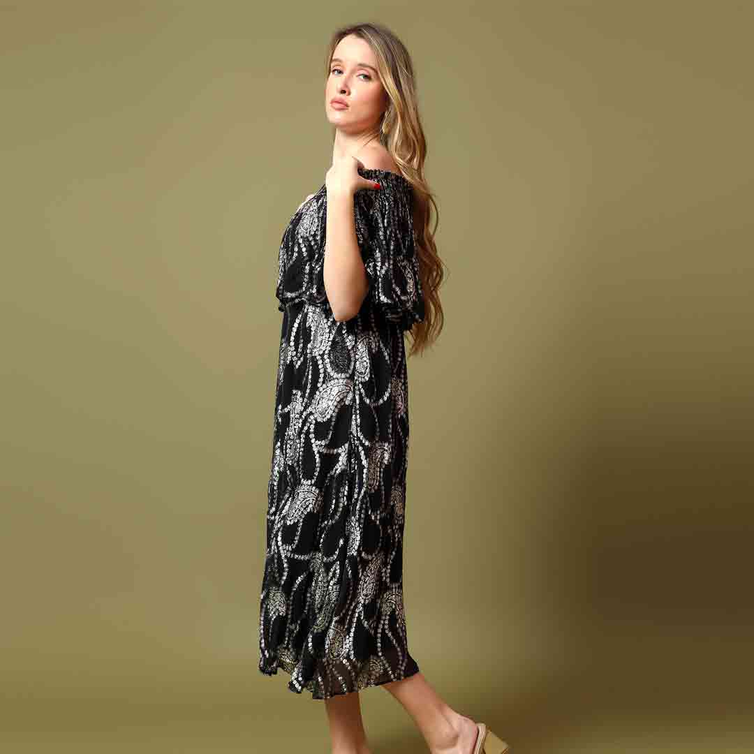 Saint Elise Womens Black Colour Printed Long Dress