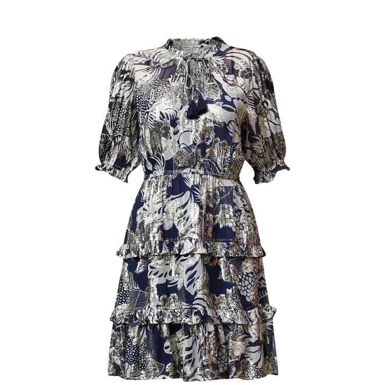 Saint Haydee Womens Blue Colour Printed Viscose Lurex Dress