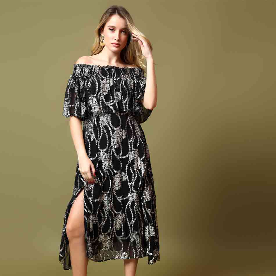 Saint Elise Womens Black Colour Printed Long Dress