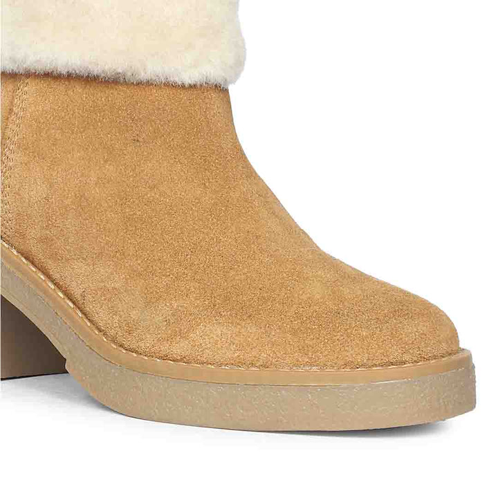 Saint Glacienne Tan Suede Leather Fur Cuff Ankle Boots