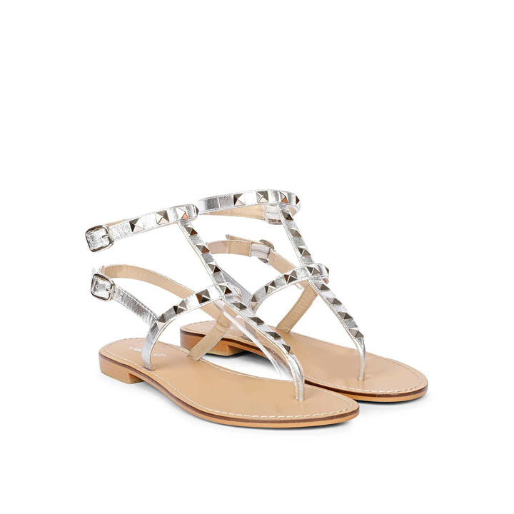 Saint Millie Silver Leather Flat Sandal