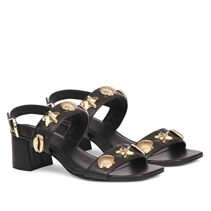 Star stud embellished leather block heels
