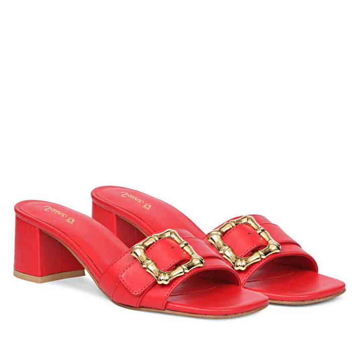 Goji Berry Leather Block Heel Sandals