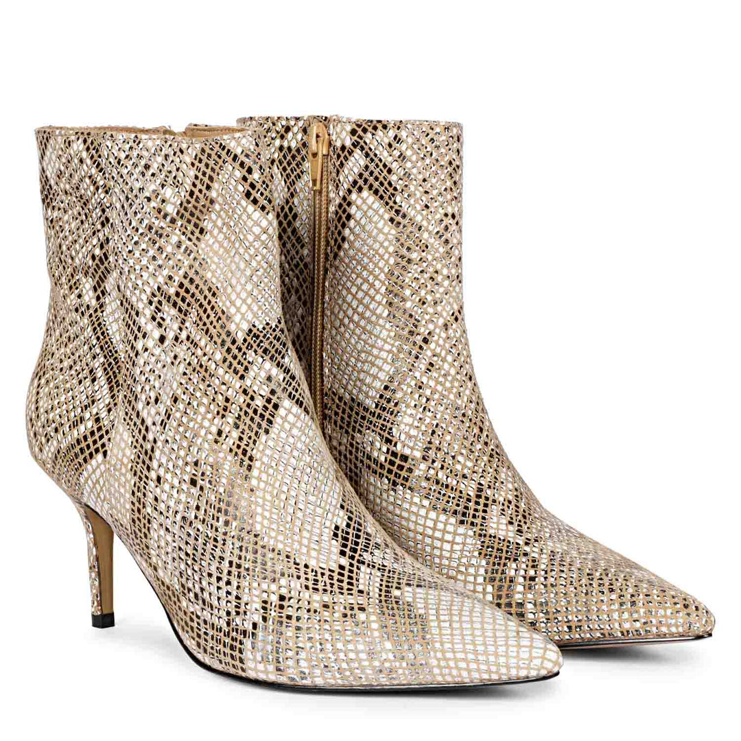 Saint Lottie Brown Snake Print Leather Kitten Heel Ankle Boots