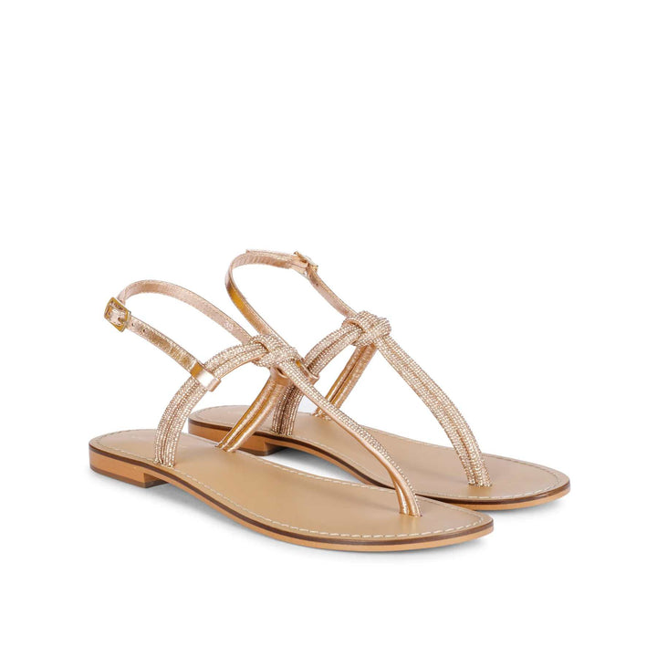 Saint Elsie Crystal Cord Amber Leather Flat Sandals