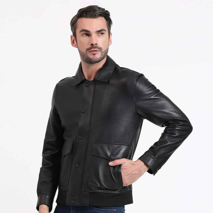 Saint Dion Black Leather Men's Jackets