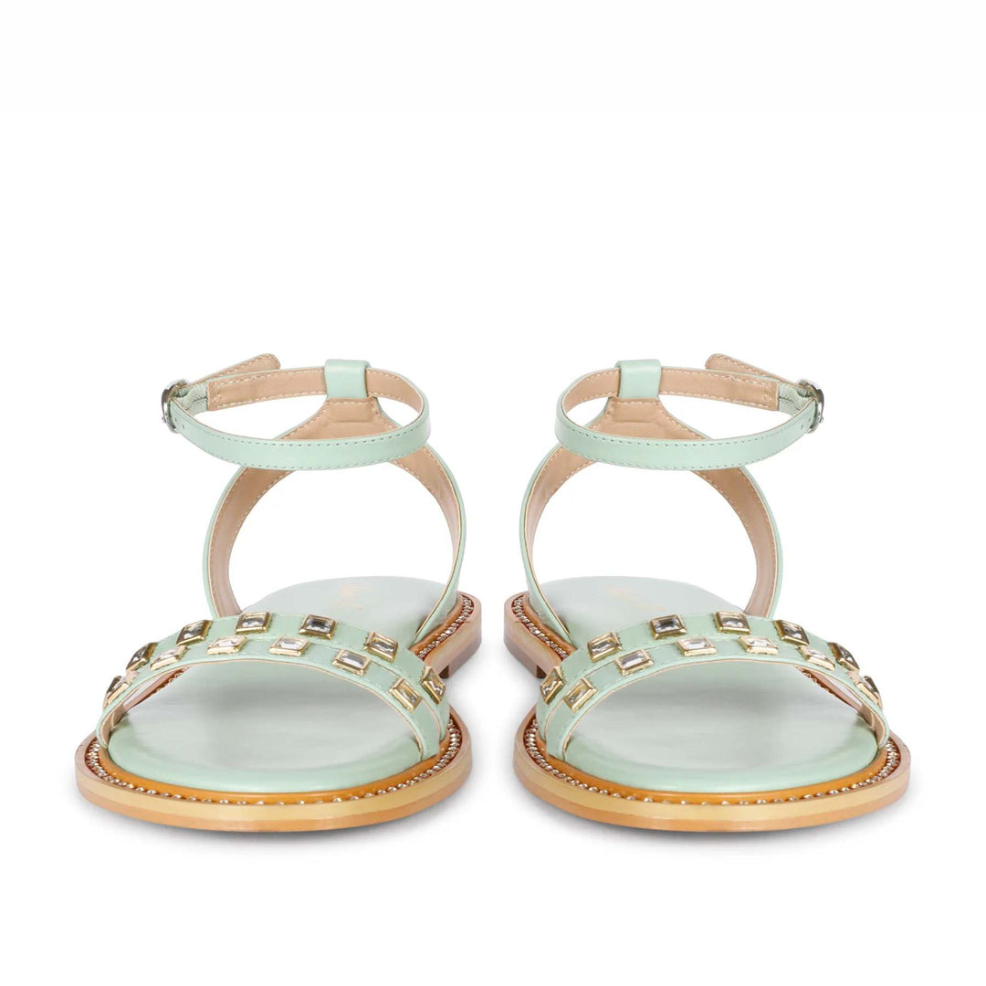 Saint Ivy Mint Leather Flat Sandal