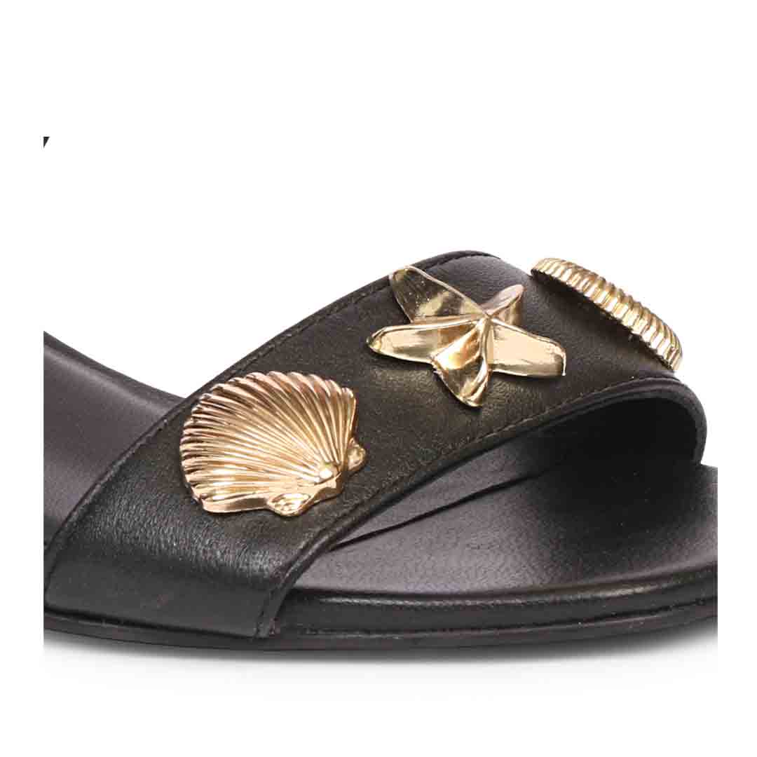 Embellished leather summer block heels