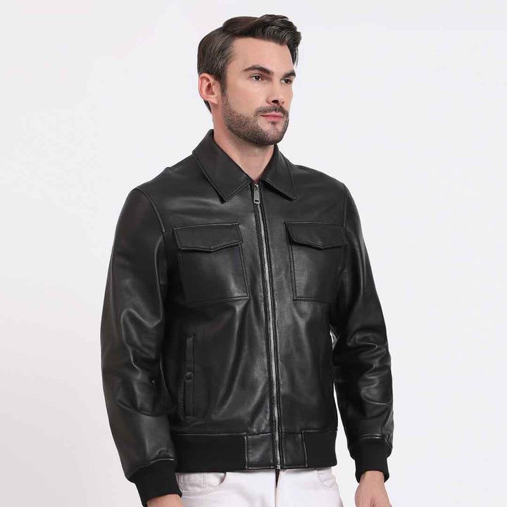 Saint Frayn Black Leather Men's Jackets