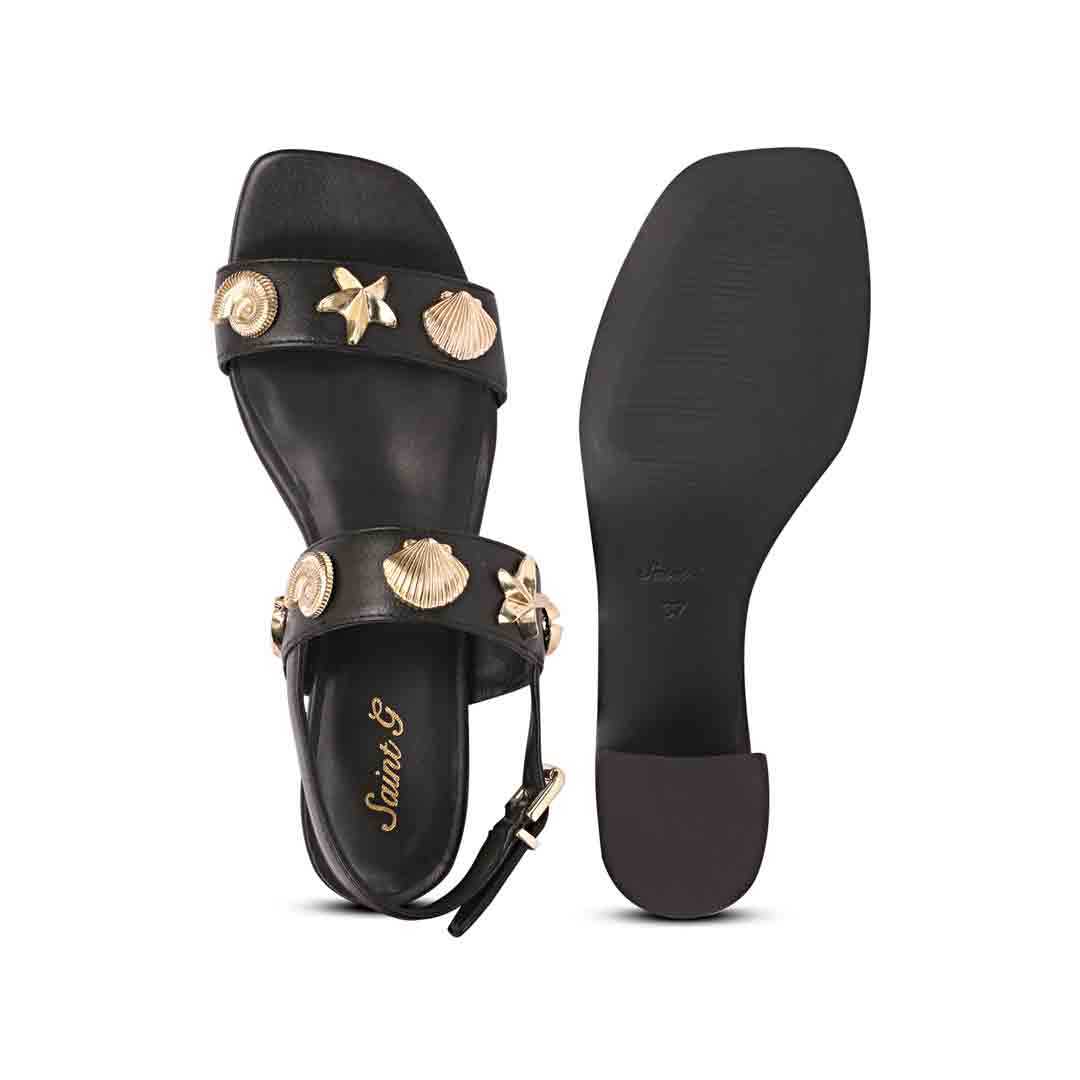 Gold studded statement heel sandals