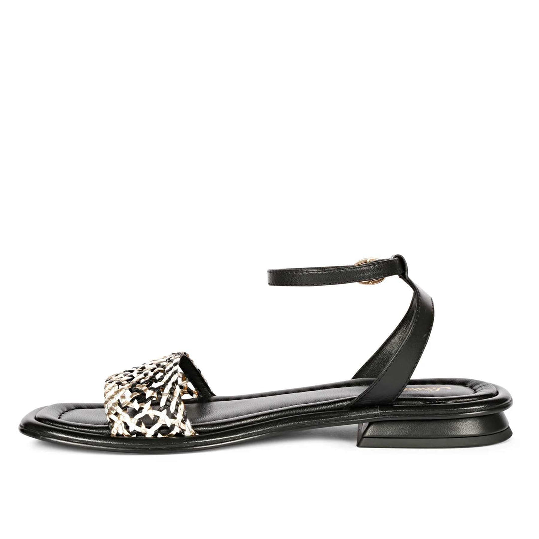 Saint Catalina Black Leather Flat Sandal