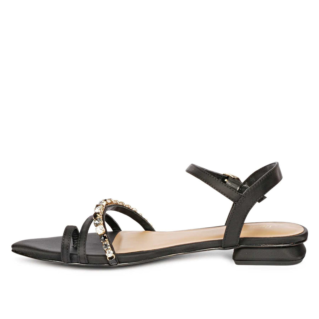 Saint Annie Stone Embellished Black Nylon Fabric Sandals