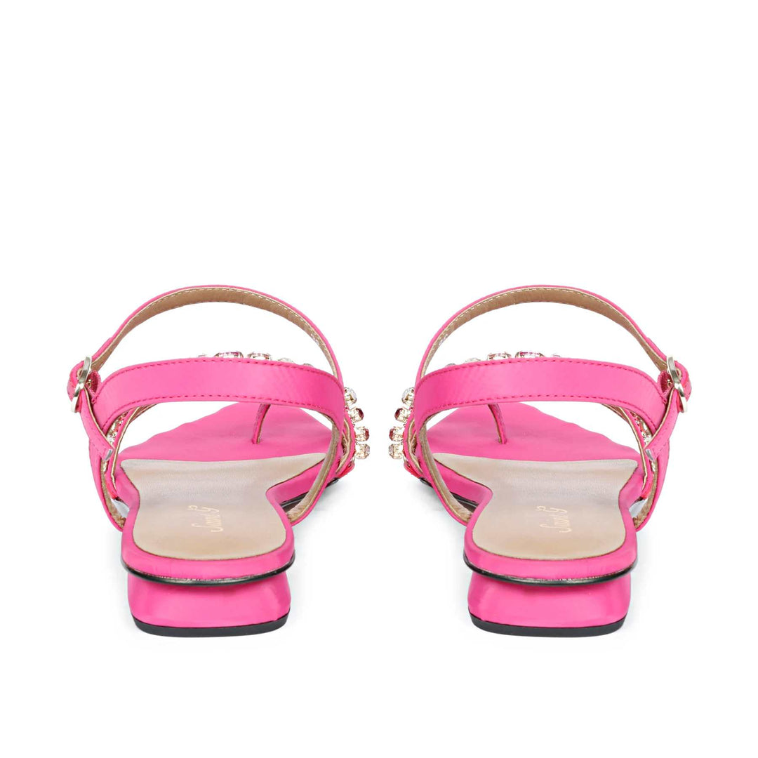 Saint Annie Stone Embellished Pink Nylon Fabric Sandals