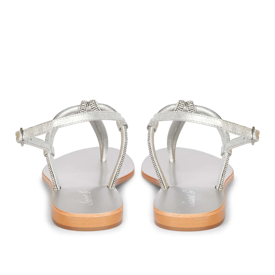 Saint Elsie Crystal Cord Silver Leather Flat Sandals
