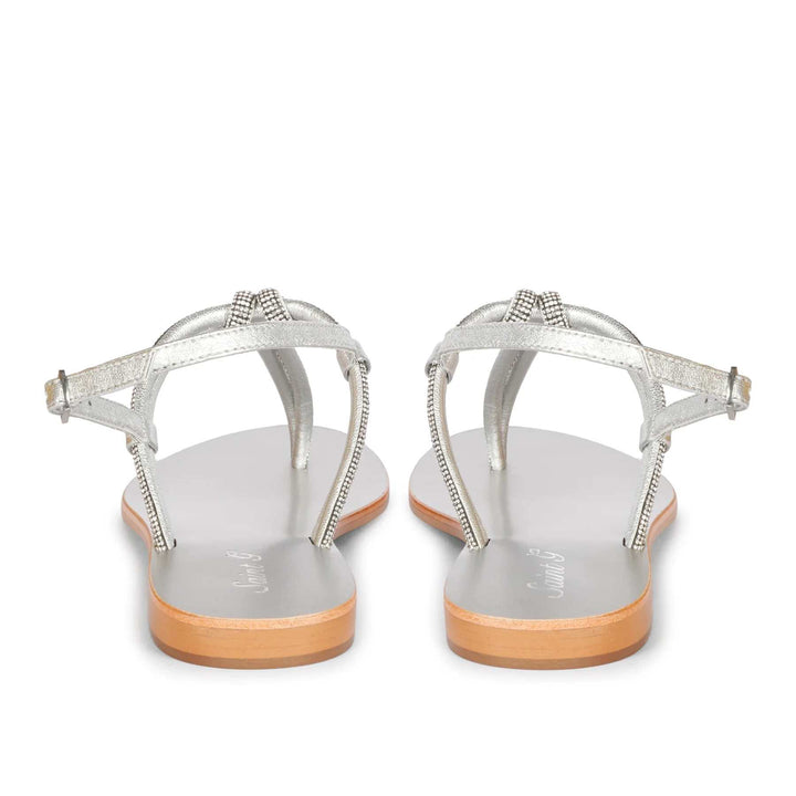 Saint Elsie Crystal Cord Silver Leather Flat Sandals