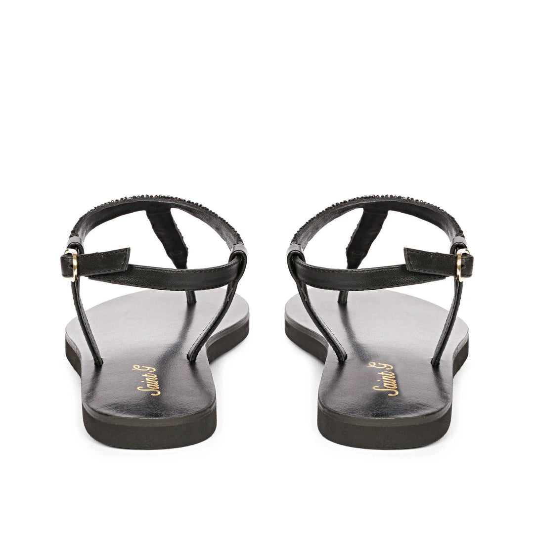 Saint Abigail Black Leather Flat Sandals