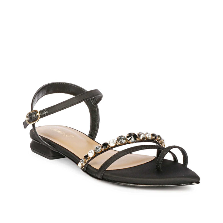 Saint Annie Stone Embellished Black Nylon Fabric Sandals