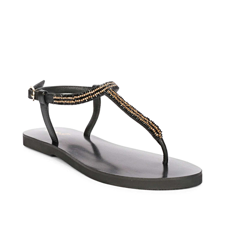 Saint Abigail Black Leather Flat Sandals