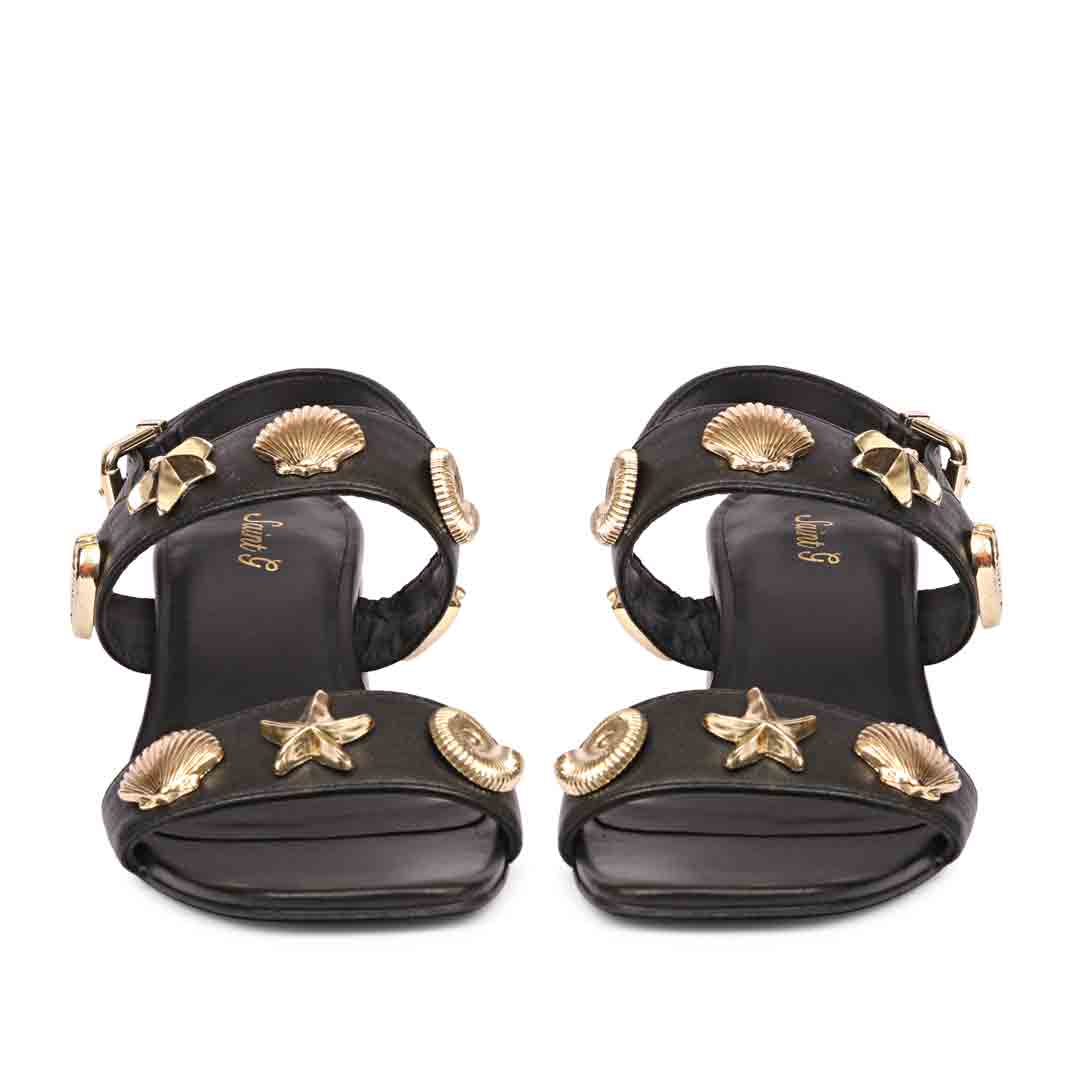 Gold leather beach theme block heels