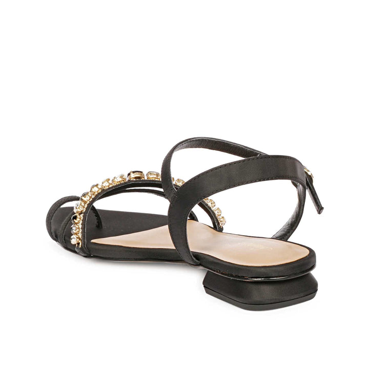 Saint Annie Stone Embellished Black Nylon Fabric Sandals