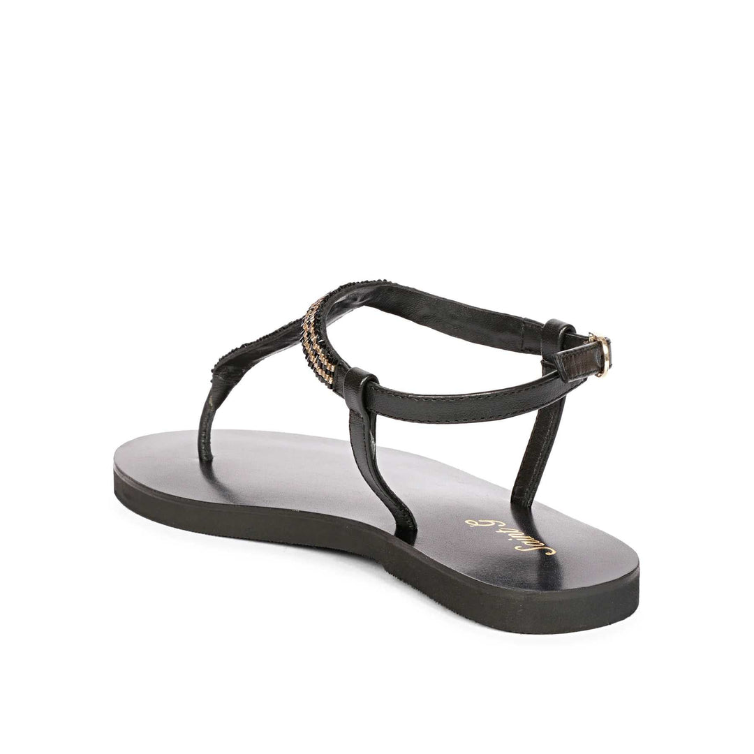 Saint Abigail Black Leather Flat Sandals