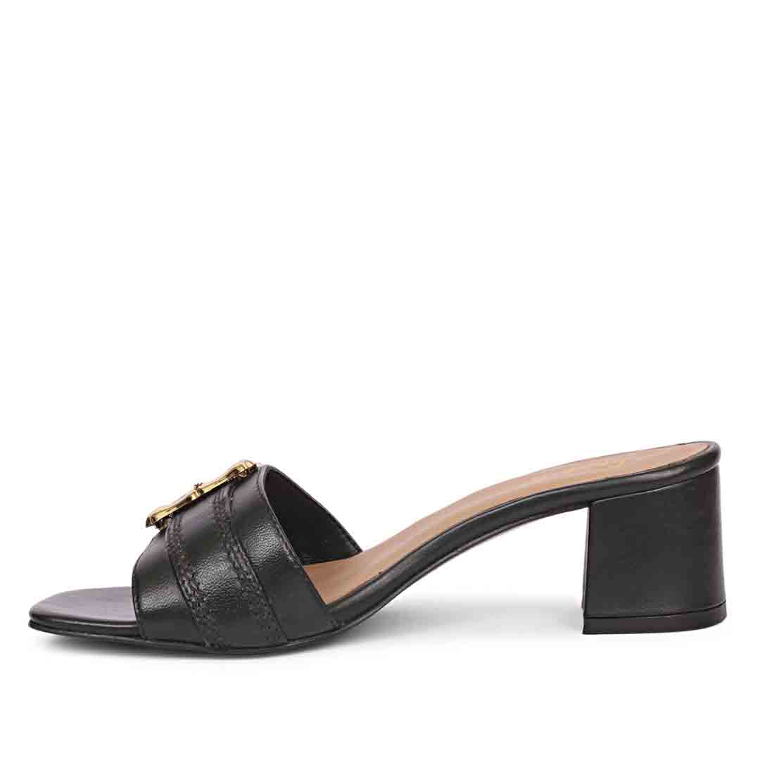 Gold Buckle Detail Block Heels