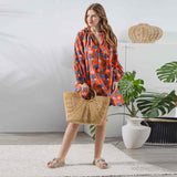 Saint Amalia Womens Orange Cotton Floral Short Dress