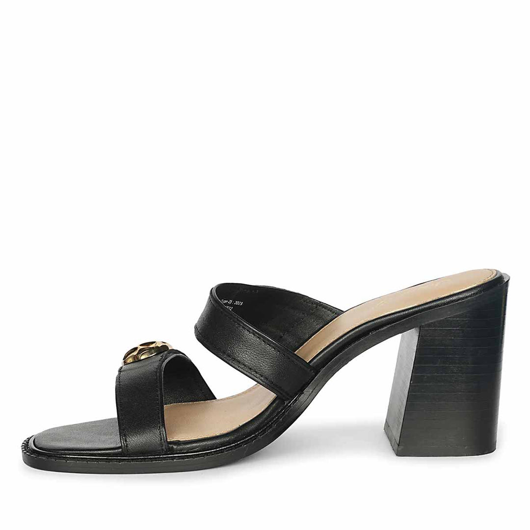 Black Leather Slip-On Heels Online