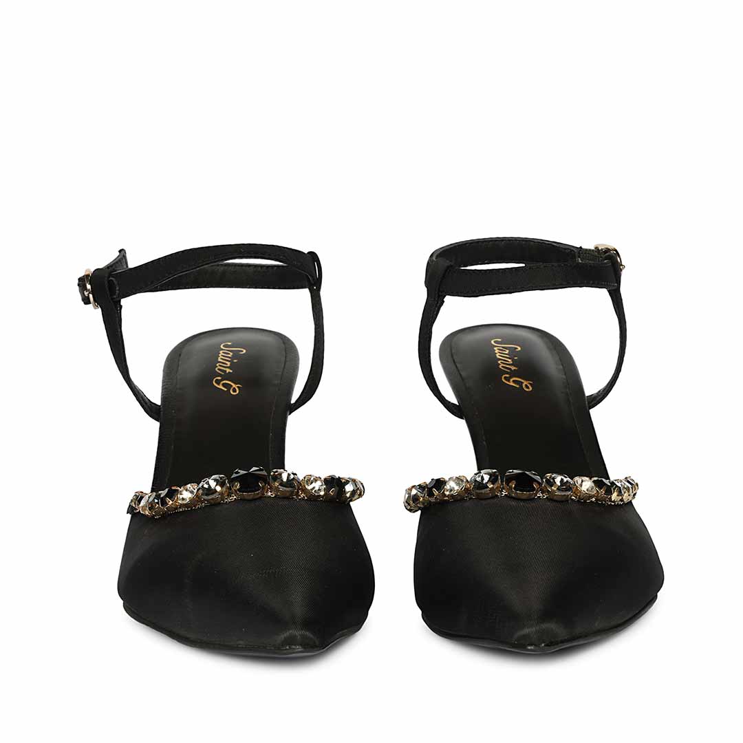 Saint Josie Black Snake Print Leather Pumps