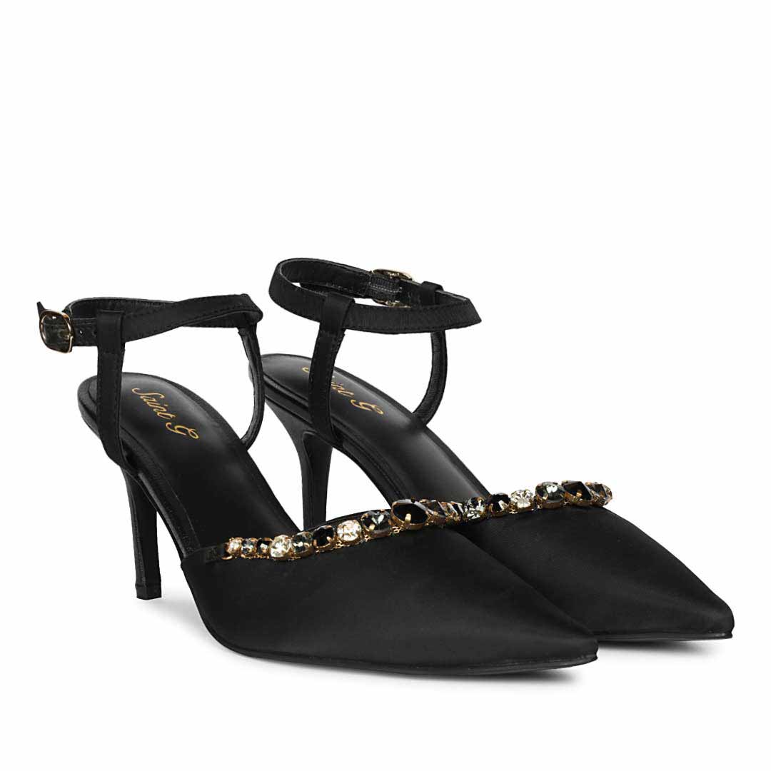 Saint Josie Black Snake Print Leather Pumps