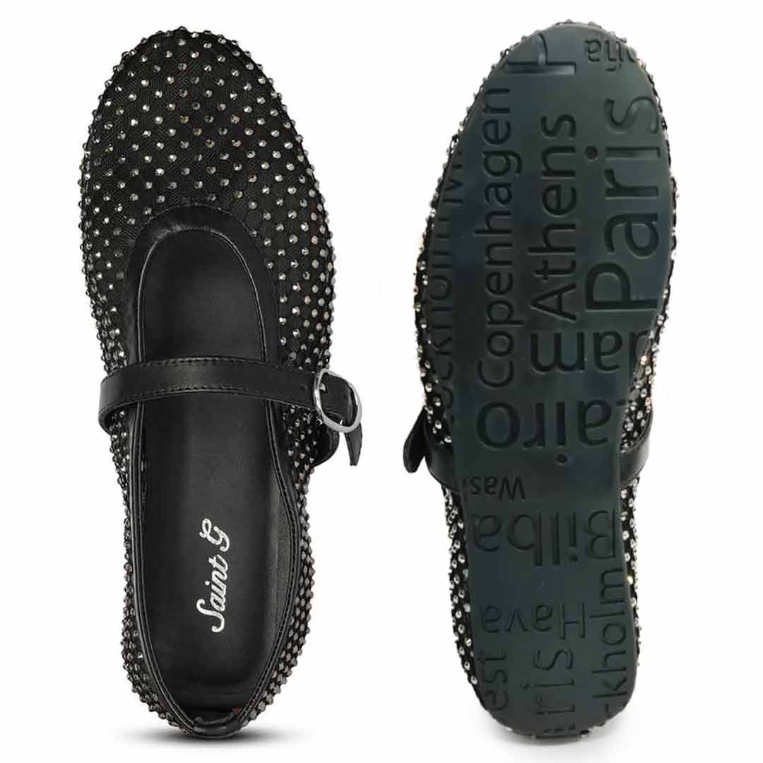 Saint Zoey Strass Embellished Black Leather Flats