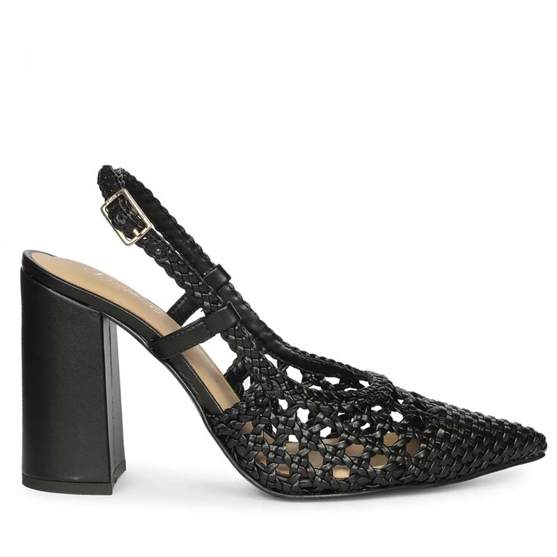 Saint Felicia Black Woven Block Heels