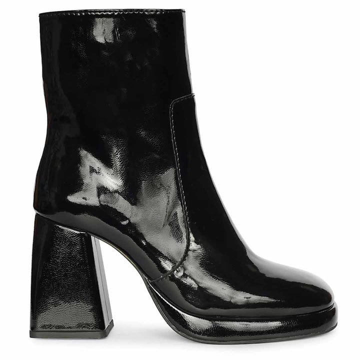 Saint Cordelia Black Crinkle Patent High Ankle Boots