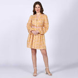 Saint Womens Yellow Multicolour Cotton Voile Dress