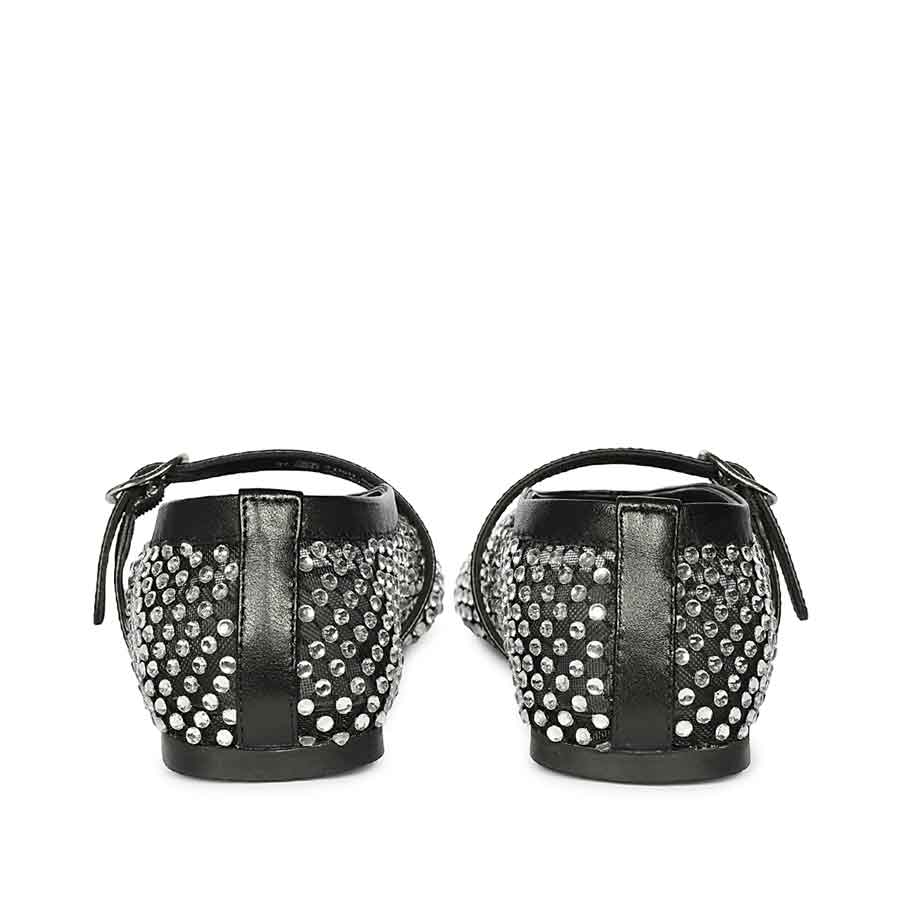 Saint Lennon Strass Embellished BlackLeather Flats
