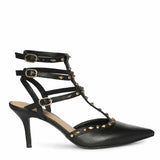 Saint Vorela Studded Multi Strap Black Leather Heels