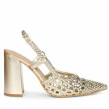 Saint Felicia Gold Woven Leather Block Heels